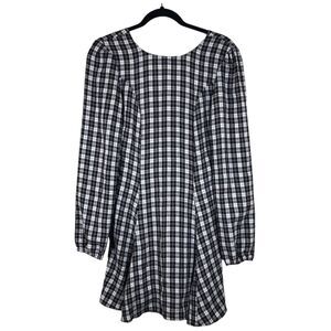 Reformation Plaid Long Sleeve Dress Black White Skater Style Size Small